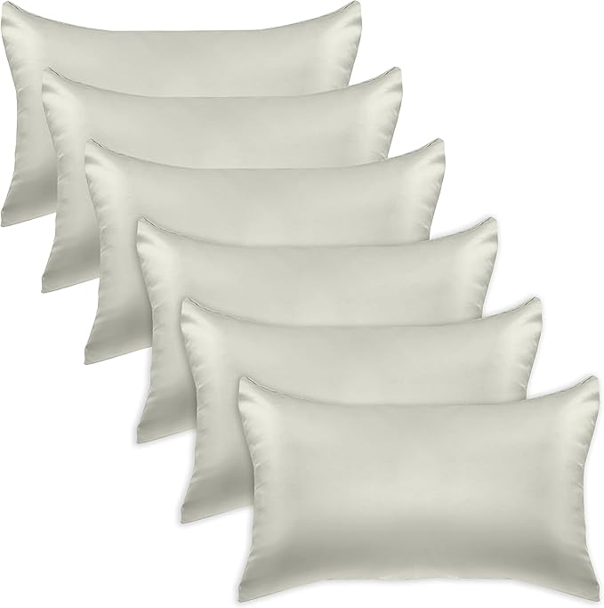 Elegant Comfort 6-Pack Cooling Viscose Satin Pillowcase Set with Hidden Zipper Closure, Silky Smooth for Hair and Skin Care-Beautiful Gift Box-6-Piece Satin Pillowcase Set, Standard/Queen, Light Jade