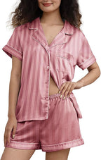 WJing Yi Jia Womens Silk Satin Pajamas Loungewear Two-Piece Sleepwear Button-Down Floral Pj Set XS-4XL