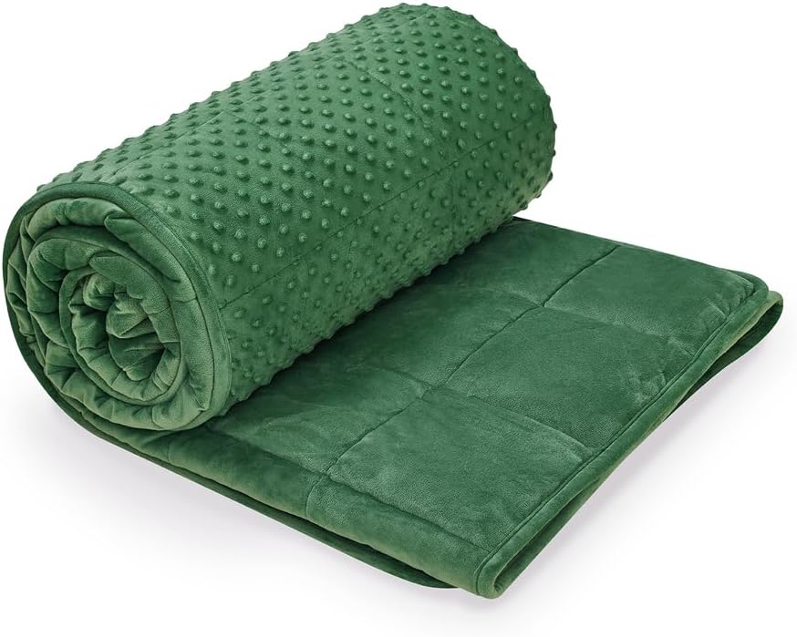 TONGDADA Minky Weighted Blanket | 40''x60'',7lbs | Cozy and Soft Minky Weighted Throw Blanket | Luxury Velvet with Premium Glass Beads | Dark Green Minky