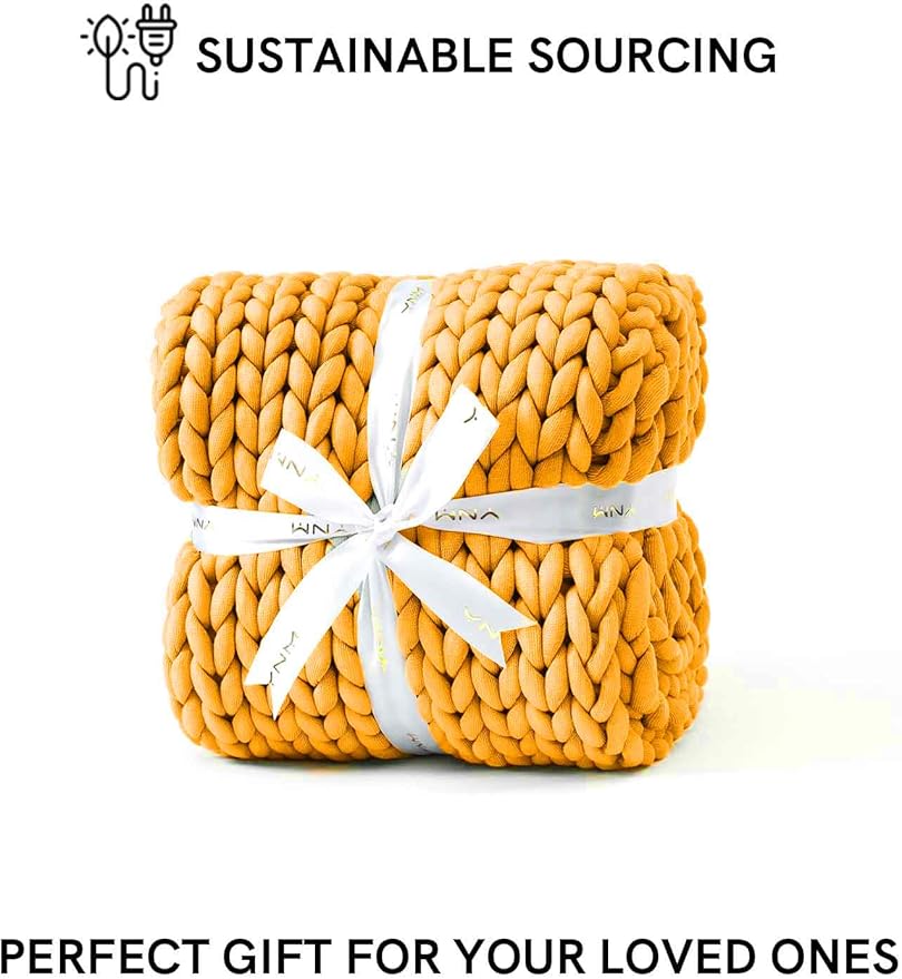 YnM Chunky Throw Blanket, Medium-Weight, Hand Knitted, Skin Friendly, Ventilated and Breathable, Machine Washable, Home Décor Piece for Couch, Sofa and Bed (Yellow Fusion, 50x70 Inch)