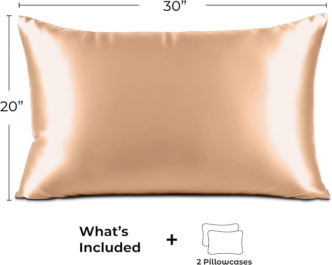 Pure Bedding Satin Pillowcase 2 Pack - Queen Size (20"x30", Rose Gold) - Silky Pillow Cases for Hair and Skin - Satin Pillow Covers with Envelope Closure - Extra Soft Premium Microfiber