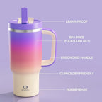 32 oz Tumbler with Handle and Straw: Stainless Steel Insulated Tumbler Keeps Cold for 24 Hours, Leakproof Travel Cup Fits in Cup Holder and BPA-Free, Peach Dream