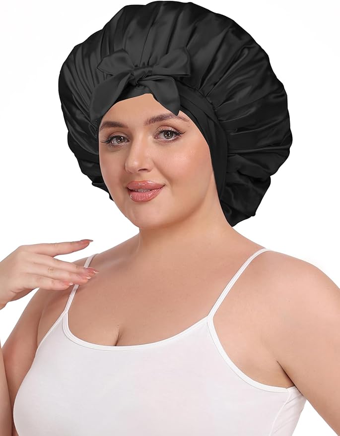 Double Layer Satin Bonnet with Detachable Eye Mask Night Cap for Curly Braids Hair Reduces Frizz Locks in Moisture