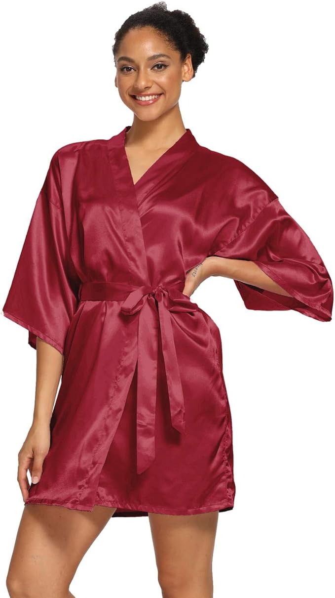 Women's Satin Robes Floral Bridesmaid Robes Short Silk Kimonos Sleepwear