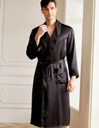 THXSILK Men’s Silk Robe Long Bathrobes, Luxury Lightweight Sleepwear, Two Pockets, Pure Mulberry Silk loungewear