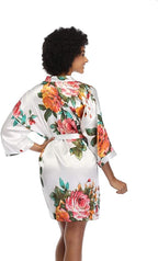 MissNina Women's Floral Satin Kimono Robes Short Silky Bridesmaid Robes Sleepwear