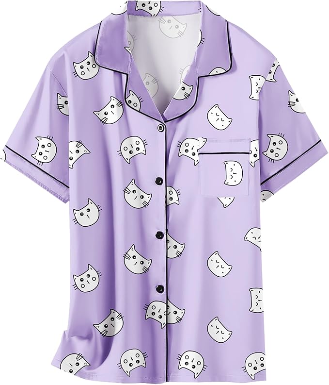 Girls & Womens Satin Pajamas Set, Silk Button-Down Sleepwear 2 Piece Nightwear, 3 Years - Women XXL