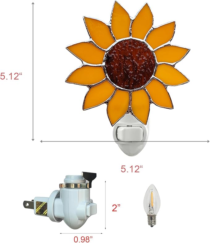 CHEZBABY Stained Glass Night Light Plug into Wall Lamp Decorative Accent Nightlight for Hallway Bedroom Bathroom Kitchen Home Décor(Sunflower)