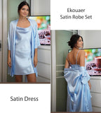 Ekouaer Women's Satin Robe Set Nightgown with Robes Silk Pajama Set 2 Pieces Lingerie Cowl Neck Cami Sleepwear Sets
