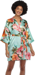 MissNina Women's Floral Satin Kimono Robes Short Silky Bridesmaid Robes Sleepwear