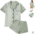 WJing Yi Jia 4Pcs Womens Satin Silky Pajama Sets Short Sleeve Shirt XS-4XL Floral Pajamas Set Soft PJ Loungewear Sleepwear