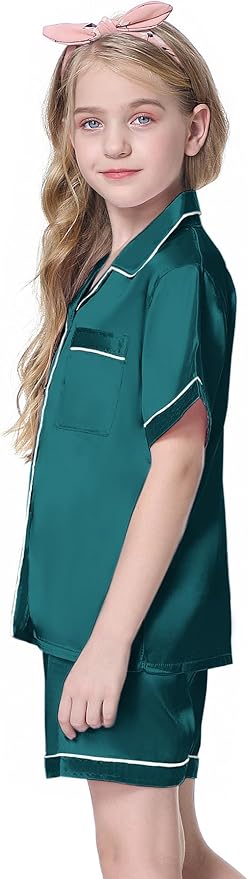Girls & Womens Satin Pajamas Set, Silk Button-Down Sleepwear 2 Piece Nightwear, 3 Years - Women XXL