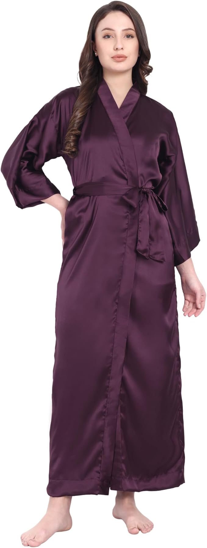 Silk Robes for Women Ankle Length Satin Kimono Robes with Belt Bridemaids Sleepwear Bachelorette Nightgown