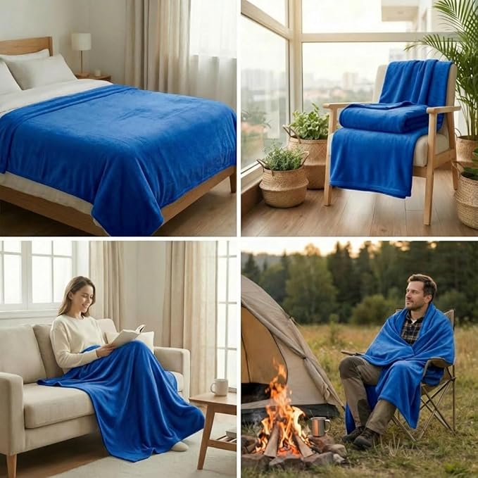 Fleece Blanket Full/Queen - 80x90 Inch Lightweight & Buttery-Soft Throw for Bed, Sofa, Camping | 300GSM Cloud-Touch Microfiber | Cozy Essentials for Travel & Movie Nights, (Blue)