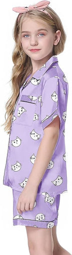 Girls & Womens Satin Pajamas Set, Silk Button-Down Sleepwear 2 Piece Nightwear, 3 Years - Women XXL