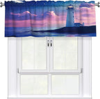 Moonlit Lighthouse Under Starry Night Sky Curtain Valance Peach Skin Velvet Printed Window Valance with Rod Pocket Light Filtering for Kitchen Bathroom 54x18in