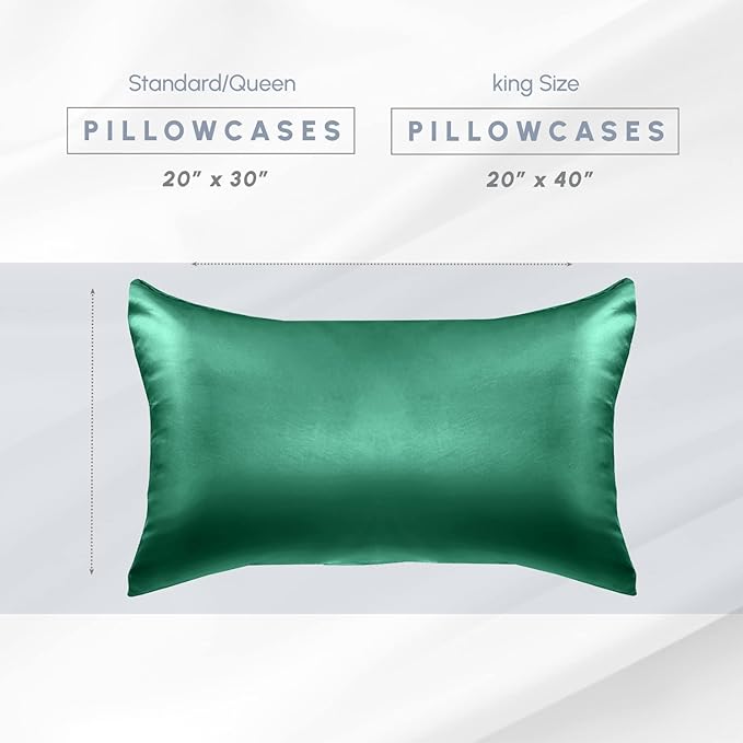 Elegant Comfort 4-Pack Cooling Viscose Satin Pillowcase Set with Hidden Zipper Closure, Silky Smooth for Hair and Skin Care-Beautiful Gift Box-4-Piece Satin Pillowcases, Standard/Queen, Hunter Green