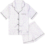 QPANCY Kids Satin Pajamas Sets Baby Boy Girl Button-Down Silk Sleepwear 2 Piece Short Sleeve Loungewear Clothes Set