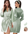 WJing Yi Jia 2Pcs Womens Floral Kimono Robe Silk Robes Bride Bridesmaid Satin Robes Bridal Dressing Gown Silky Bathrobe