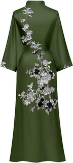 Kihnop Women's Floral Long Kimono Robe Long Satin Robe Long Silk Robe Ladies Kimonos Silky Bathrobe Cover Up, One Size