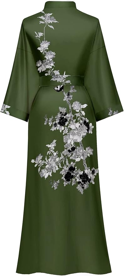 Kihnop Women's Floral Long Kimono Robe Long Satin Robe Long Silk Robe Ladies Kimonos Silky Bathrobe Cover Up, One Size