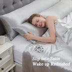 Vielit Satin Body Pillow Pillowcase 1pc,Silky Body Pillow Cover Similar to Silk Pillow Cases Soft Body Pillow Case 20x54 & Envelope Closure,Gift for Women Men Silver Grey & 1 Satin Scunchie