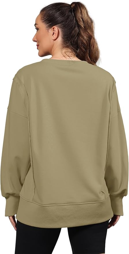 Nirovien Womens Oversized Crewneck Sweatshirt Side Slit Long Sleeve Pullover Slouchy Fit Tops