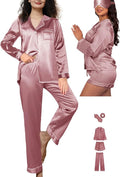 WJing Yi Jia 5Pcs XS-XXL Womens Silk Satin Pajamas Sets Long Pj Sets Button Down Pjs Set Loungewear Sleepwear