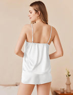 Ekouaer Silk Pajamas Set for Women Satin Camisole Sleepwear Lingerie V-Neck Cami Top and Shorts Pjs