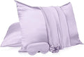 2 Pack Satin Pillowcase with Hidden Zipper, Adjustable Satin Eye Mask for Sleeping and Satin Volume Scrunchie for Hair and Skin, Standard Size(Purple,Classic Style)