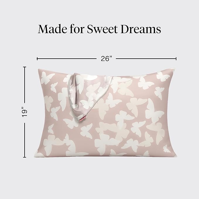 Kitsch Satin Pillowcase with Zipper for Hair & Skin - Softer Than Silk Pillow Cases, Cooling Satin Pillow Case, Wrinkle-Free, Machine Washable, Pillow Cases Standard Size 19x26 - Champagne Butterfly