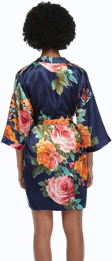 MissNina Women's Floral Satin Kimono Robes Short Silky Bridesmaid Robes Sleepwear