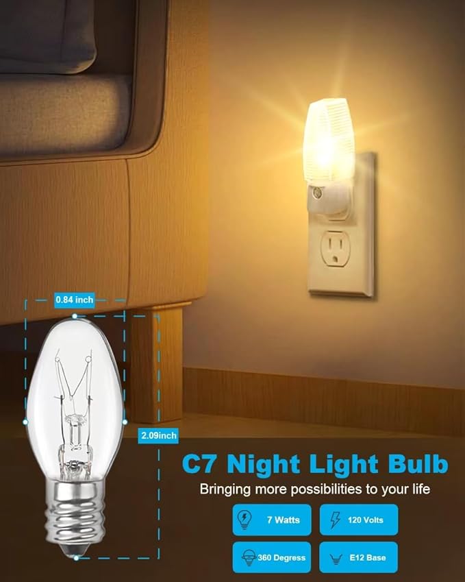 OuuKoo Night Light Bulb Warm White Replacement Bulbs - E12 Light Bulbs - 7Watt Incandescent Bulbs - 15 Packs, Warm White Glow - Dimmable (Night Light Bulbs 7 Watt)