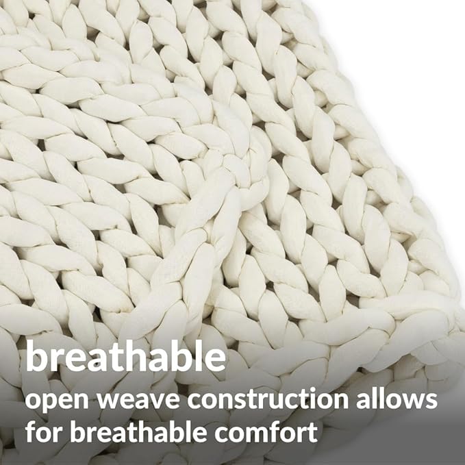Nuzzie Original Knit Weighted Blanket - Breathable, Cooling, Hand Made Knit Throw Blanket for Sleep - Machine Washable, Stylish Decor Design (Cream, Throw | 12lbs | 44"x60")