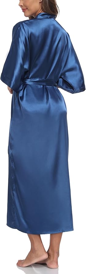Women's Silk Robes Soft Long Satin Kimono Bathrobe Bride Bridesmaid Wedding Party Robes Sexy Sleepwear with Pockets