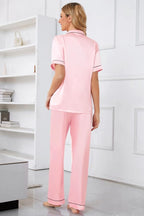 Umeyda Girls Womens Pajamas Set, Satin Silky Button Down Loungewear 2 Piece Short Sleeve Pants PJS Sets for Mommy Kids