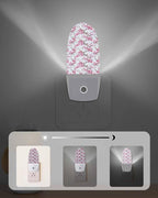 Spring White Pink Flowers Peaches Night Light Plug into Wall, Watercolor Chinese Wind Popsicle Shape Night Light Nightlight with Light Sensors for Kids Bedroom Hallway