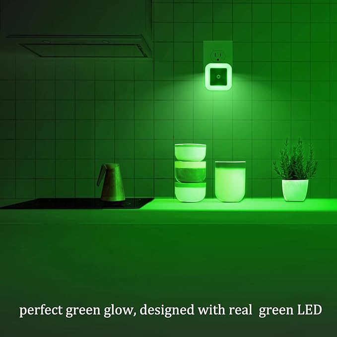 [Pack of 2] Bright Green Night Lights, Plug Into LED Wall Lights with Auto Light Sensor
