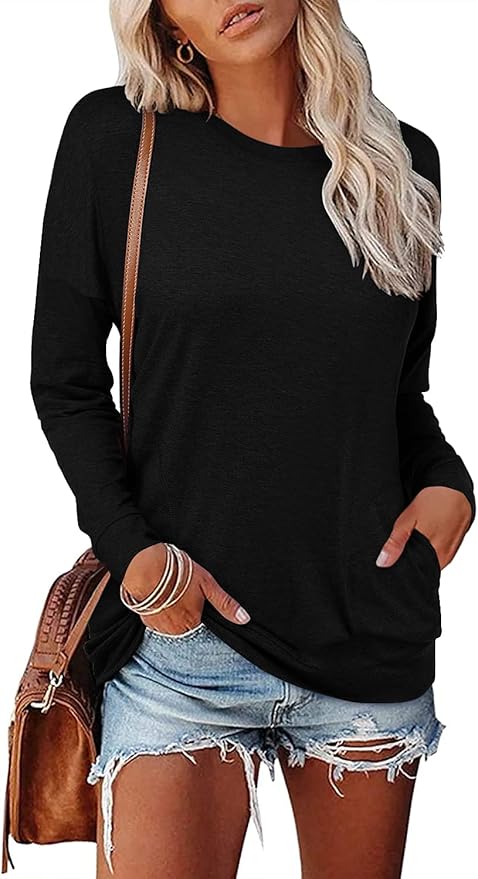 Magritta Women's Long Sleeve Leopard Color Block Tunic Comfy Crewneck T Shirt Tops Black XL