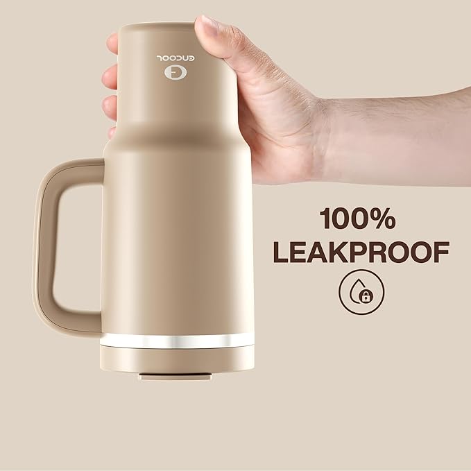 ENCOOL 32 oz Tumbler with Handle and Straw: Stainless Steel Insulated Tumbler Keeps Cold for 24 Hours, Leakproof Travel Cup Fits in Cup Holder and BPA-Free,Raw Umber