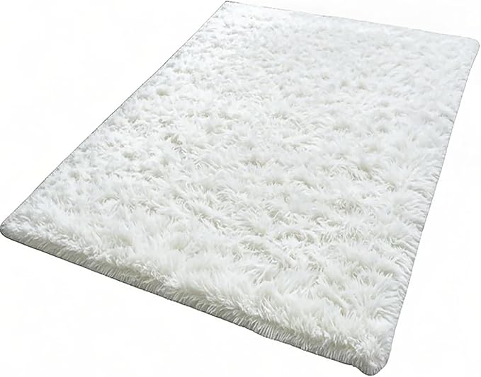 Kate Ultra-Soft Fluffy Faux Fur Rug Photography Mat for Product Photography, Flat Lay Background, Baby & Pet Photo Shoot Prop, Plush Shag Carpet for Bedroom, Living Room, Nursery - White, 5x10ft