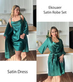 Ekouaer Women's Satin Robe Set Nightgown with Robes Silk Pajama Set 2 Pieces Lingerie Cowl Neck Cami Sleepwear Sets