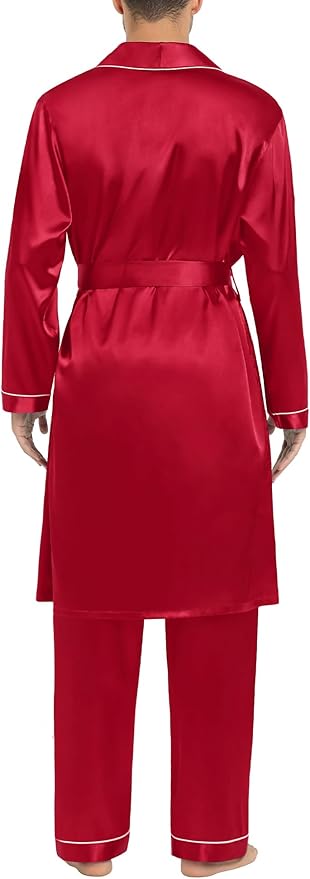 SWOMOG Men's Satin Robe Silky Kimono Bathrobe with Shorts Set Lightweight Soft Loungewear Nightwear