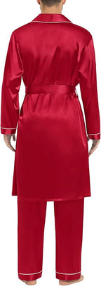 SWOMOG Men's Satin Robe Silky Kimono Bathrobe with Shorts Set Lightweight Soft Loungewear Nightwear