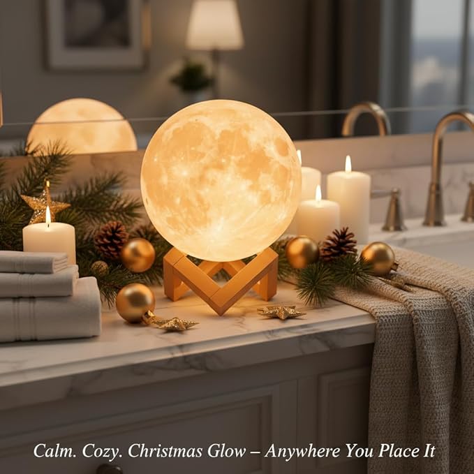 Mydethun Moon Lamp - 4.7' Gifts for Women, 3D Printed LED Night Light w/Wooden Base, Birthday Gifts for Mom, Wife, Girlfriend, Dual Color Touch-Dimmable Wedding Decor, White & Yellow