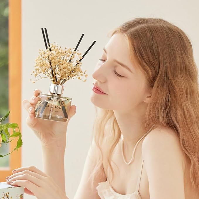 COCODOR Preserved Real Flower Reed Diffuser/Clean Linen / 6.7oz(200ml) / 2 Pack/Reed Diffuser Set, Oil Diffuser & Reed Diffuser Sticks, Home Decor & Office Decor, Fragrance and Gifts