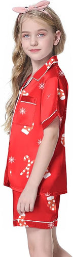 Girls & Womens Satin Pajamas Set, Silk Button-Down Sleepwear 2 Piece Nightwear, 3 Years - Women XXL