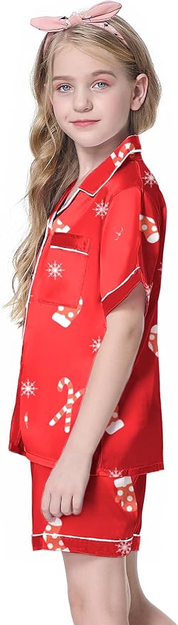 Girls & Womens Satin Pajamas Set, Silk Button-Down Sleepwear 2 Piece Nightwear, 3 Years - Women XXL