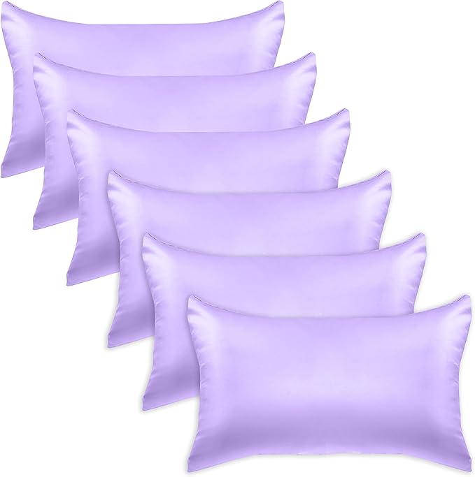 Elegant Comfort 6-Pack Cooling Viscose Satin Pillowcase Set with Hidden Zipper Closure, Silky Smooth for Best Hair and Skin Care-Beautiful Gift Box-6-Piece Satin Pillowcase Set, King, Lilac