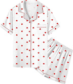 Umeyda Women & Girls Pajamas Set, Soft Satin Lightweight Silk Button-Down Top with Shorts 2 Piece PJS for Mom Boys Kids Gifts